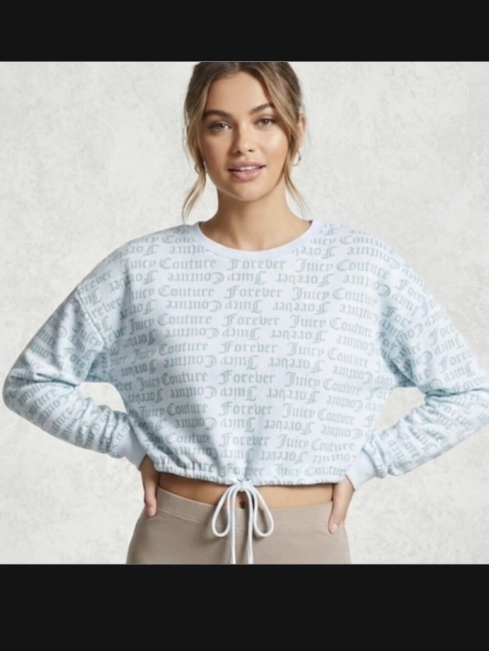 Juicy Couture x Forever 21 Cropped Allover Logo Print Sweatshirt - M/L